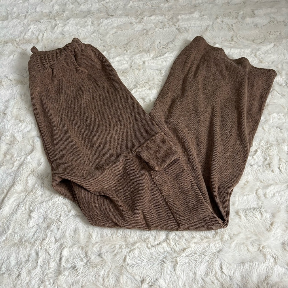 Le Lis Women's Size Small Brown Ribbed Elastic Waist Wide Leg Pants